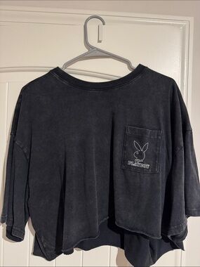 PLAYBOY BNWOT Black Short Sleeve Pocket Tee with Logo Crop Top
